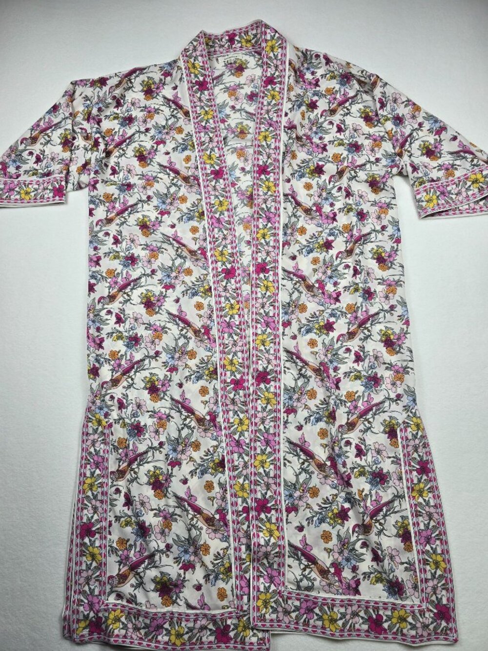 Max Studio Small Floral Bird Kimono Lightweight Boho Relaxed Open Front
